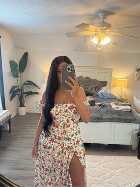 Lulu's Cream Floral Maxi Dress with Red & Yellow Flowers